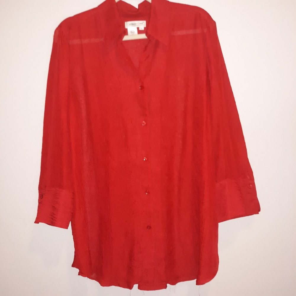 Cold Water Creek Red Buttondown Blouse with  almost Bell Sleeve Size 1X